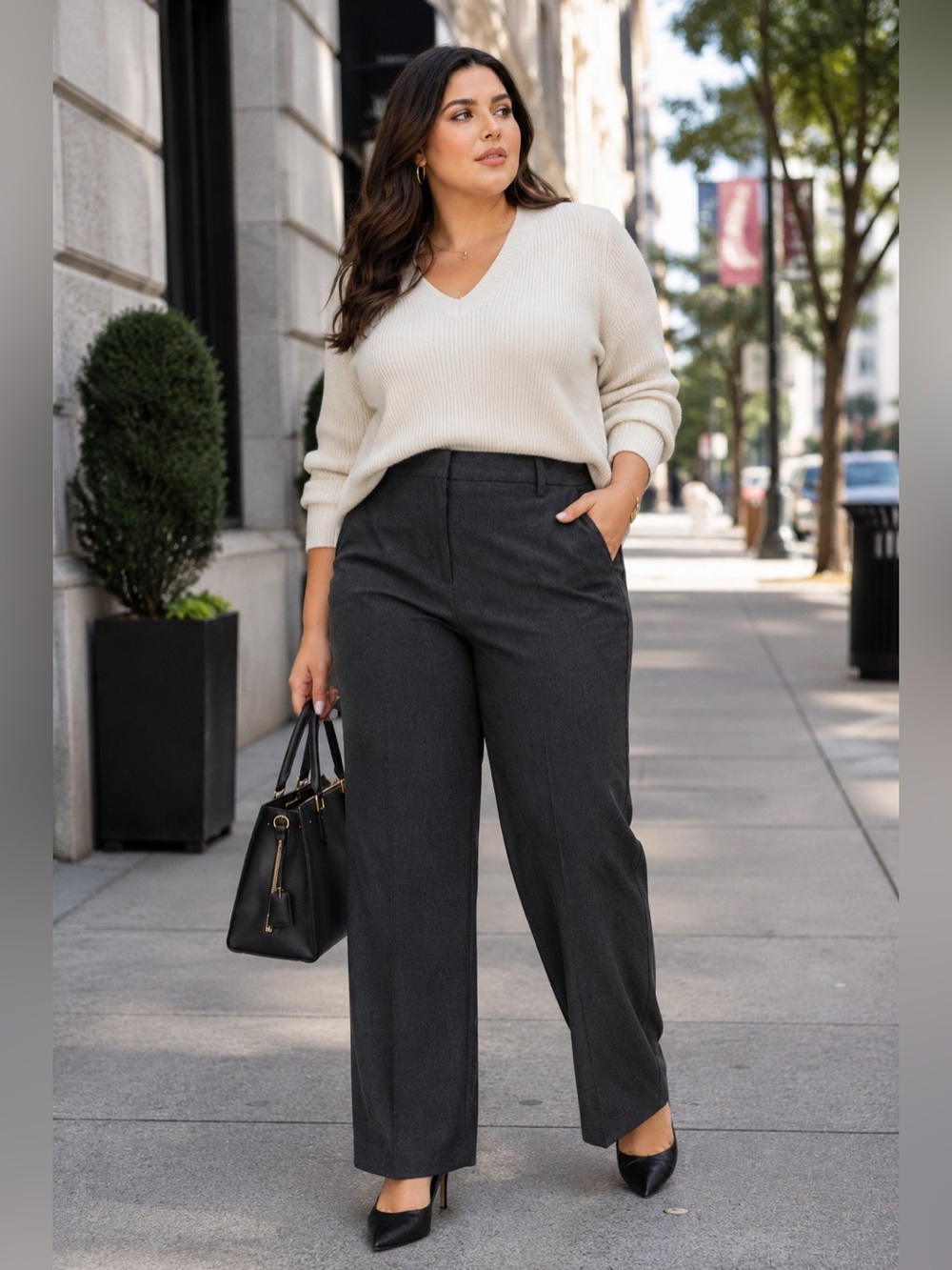 LANE BRYANT Perfect Drape Wide Leg Pants Sz 24P Petite High Rise Grey Capsule